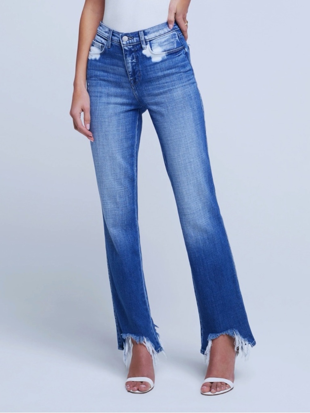 L'AGENCE Harmon Bleach Slim Straight Leg Jeans Size 25 Montana Destruct Denim - Picture 2 of 13